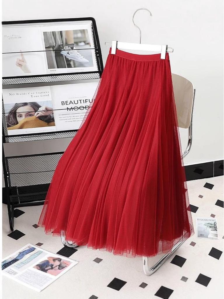 Damen Lila Mesh Midi Rock mit hoher Taille - 720° Schwung A-Linien Tüllrock für Square Dance und Fotoshootings