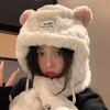 Bear Plush Hat Scarf All in one Women's Autumn and Winter Korean Version Thickened Warm Ear Protection Cycling Lei Feng Hat To Show Small Face