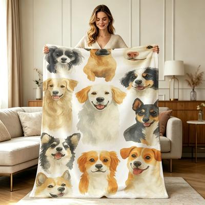 All-Season Flannel Blanket with Cute Watercolor Dog Pattern for Sofa Couch Office Bedroom Decorative Throw Blanket for Indoor Outdoor Use