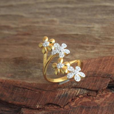 Cubic Zirconia Yellow Gold Plated Women Ring 100% 925 Sterling Silver Statement Jewelry
