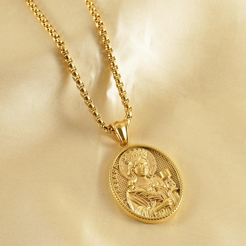 3D Relief Patin Edelstahl Anhänger Halskette - Herren Trendiger 18K Europäischer Retro Titanstahl Schmuck