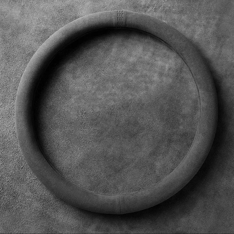 Luxury Suede Steering Cover- Premium cowhide with suede finish, all-season anti-slip, enhances driving grip and interior style