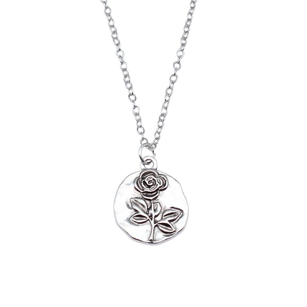 Vintage Rose Flower Charm Necklace Tree Of Life Pendant Antique Jewelry 43cm Chain