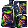 3PCS Kids Dinosaur Backpack for Boys, 16" Cool UV Printing Bookbag/School Bag with Lunch Box & Pencil Bag for Preschool To Eleme