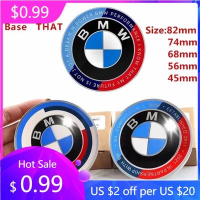 2025 Hot 7Pcs 50th Anniversary Logo Front Hood Emblem 81mm+Rear Badge 74mm+Wheel Hub Cap 68mm+56mm Steering Wheel Sticker 46