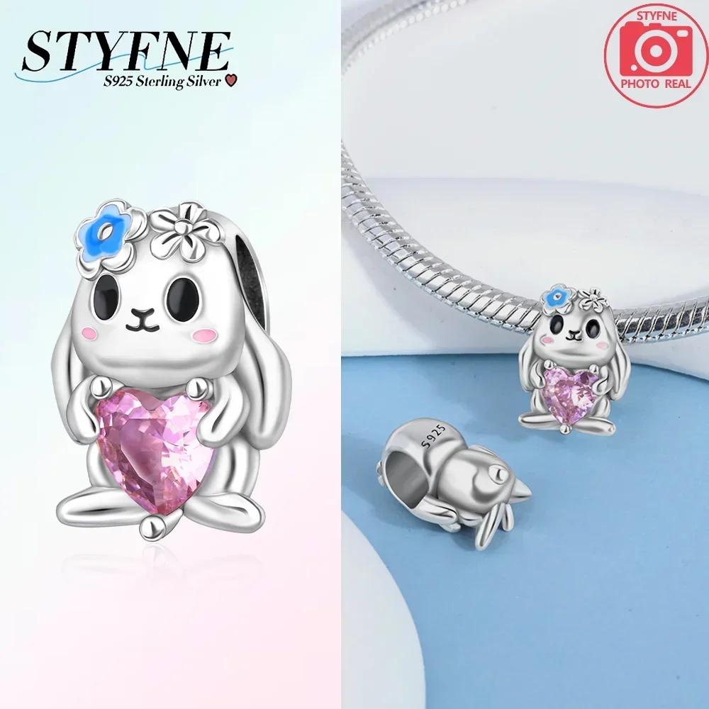 Original Hatched Snake White Rabbit Blue Zircon Heart Catcopper Animal Pendant Charm Bead Fit Bracelet Women Gift Accessory