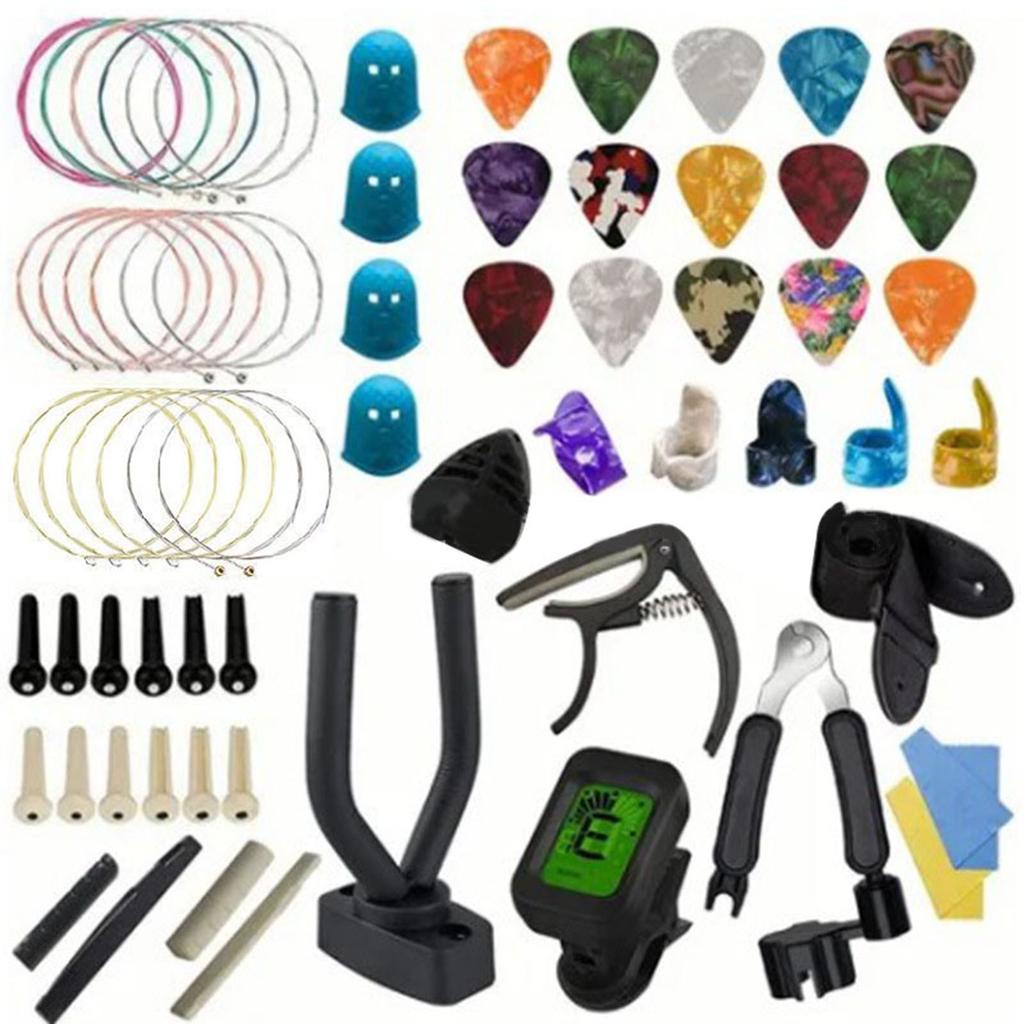 66Pcs Guitar Accessories Kit Tuner Capo Pick Bracket Repair Tools Set for Banjo Mandolin