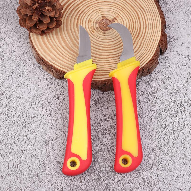 Hand Tool Insulated Knife Electricians Wire Stripper Cable Stripping Snips Straight Curved Blade Rubber Handle Peeling