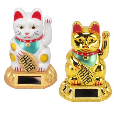 Decorație pisica norocoasă chinezească cu braț ondulat Statuie cu inducție cu lumină solară pentru ornamente pentru mașini de acasă