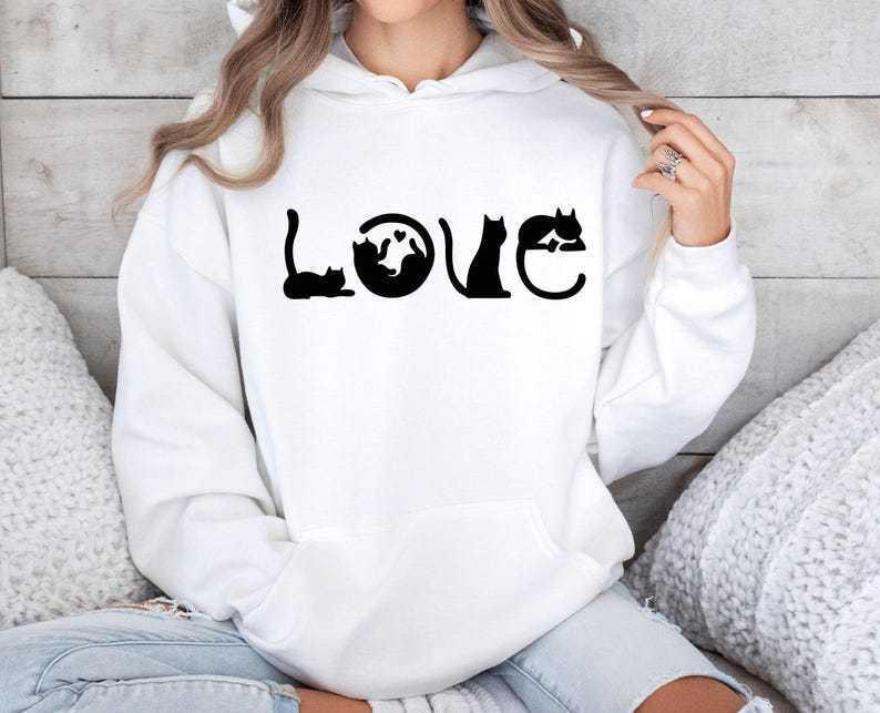 Autumn/Winter Love Cat Print Long Sleeve Women's Hooded Sweatshirt