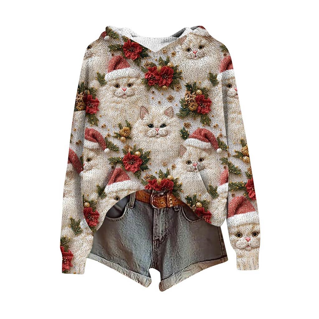Christmas Sweatshirts For Women Knit Sweater Cute Shirt Fall Pullover Hooded Sweatshirt