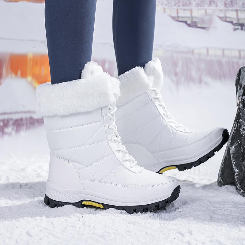 Lace-up Anti-splashing Snow Boots Women's Velvet Thick-soled Warm Winter Shoes Non-slip High-top Northeast Large Cotton Shoes Large-size Women's Shoes