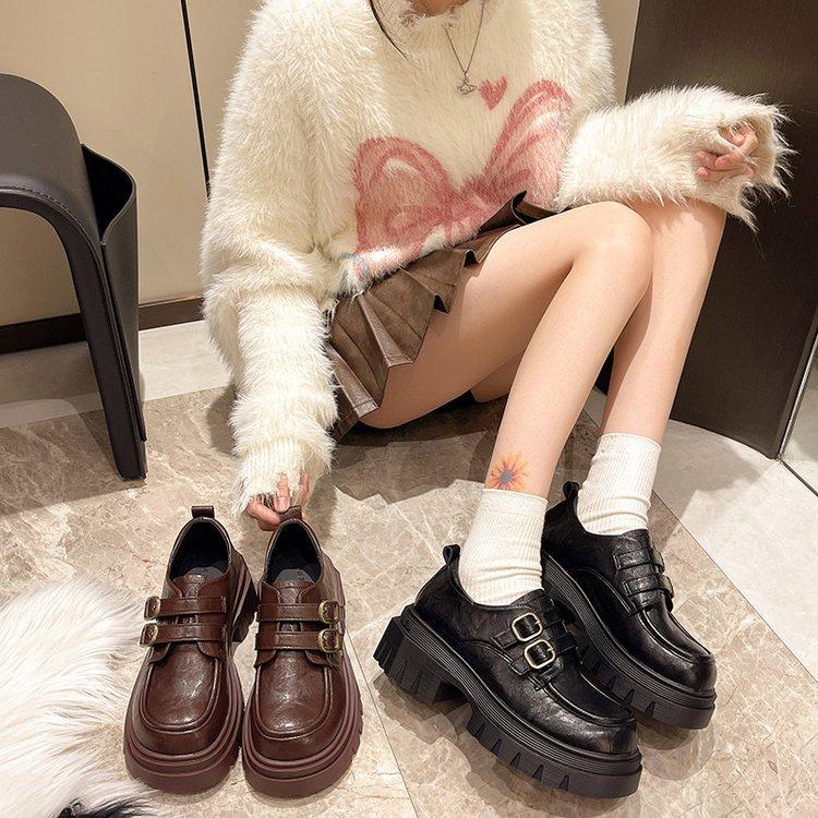 Platform British Style Small Leather Shoes Women's Autumn 2025 New Versatile Thick Heel Loafers Heightened One-pedal Single Shoes