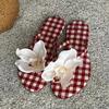 Flat Slippers Summer New Round Head Set Toe Square Flower Fine Belt Soft Sole Anti-slip Wear-resistant Sandals