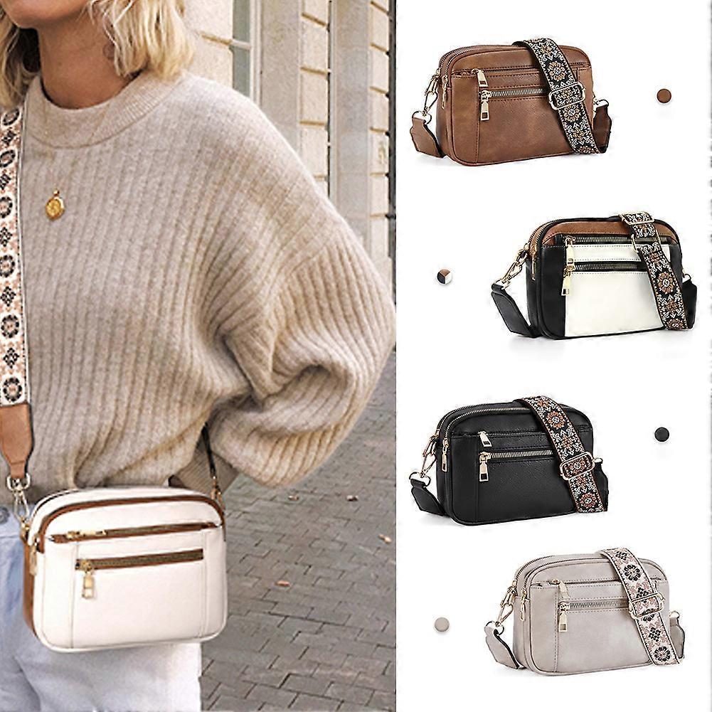 Vegans Leather Cross-body Bag With Striped Strap Anti-Theft Waterproof Elegant Handbag for Working Office