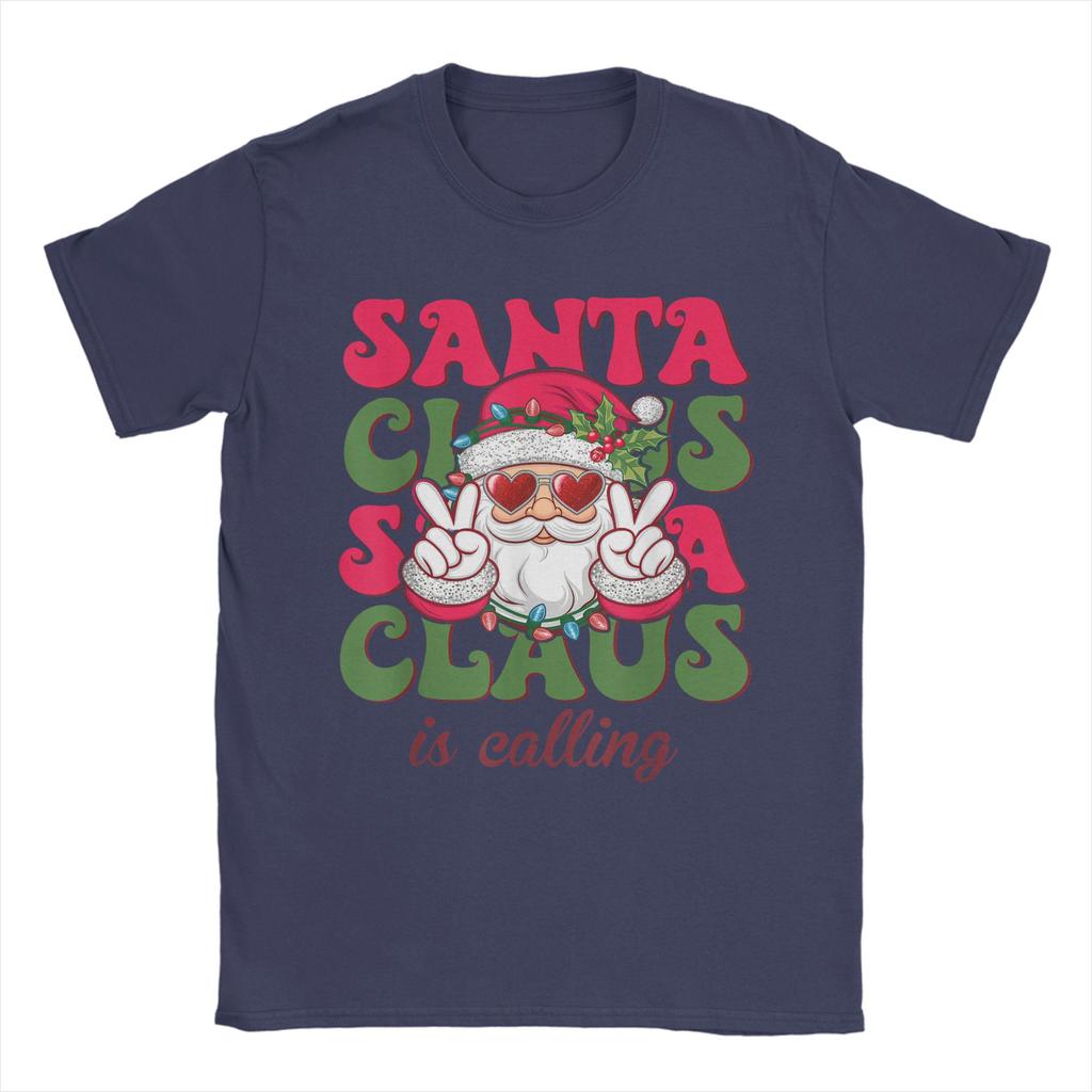Merry Christmas Santa Clause is Calling Ringing in Holidays Men T Shirts  Fun Tee Shirt Short Sleeve Crew Neck T-Shirt Clothing