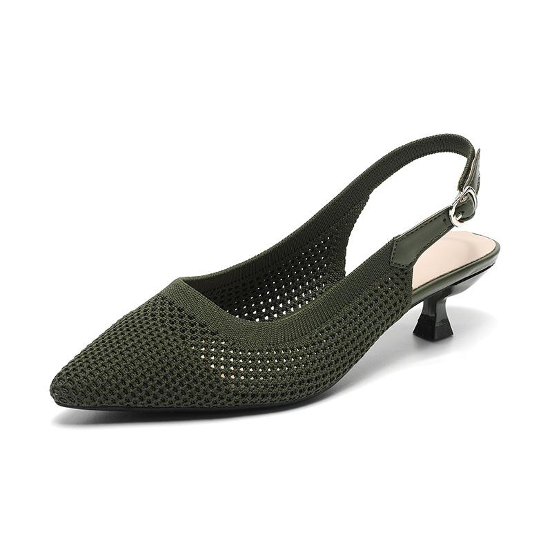 Women Sandals Sharp Pointed Shallow Mouth Slim Heel Women's Shoes Knitted Comfortable High Heels Knitted Breathable Sandals
