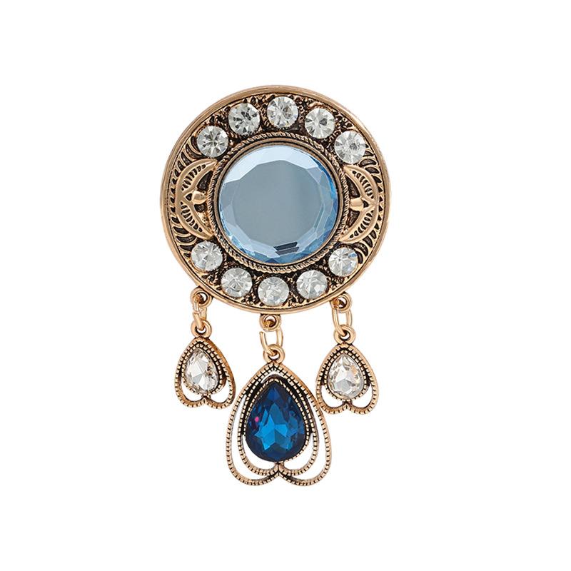 

Vintage tassel gemstone brooch, women s court style, floral disc banquet accessory, chest flower, water droplet pendant, pin accessory