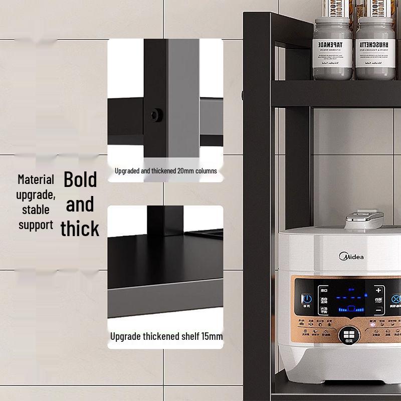 Floor-standing Multi-layer Kitchen Shelf for Cookware, Vegetables, Microwave, and Snacks