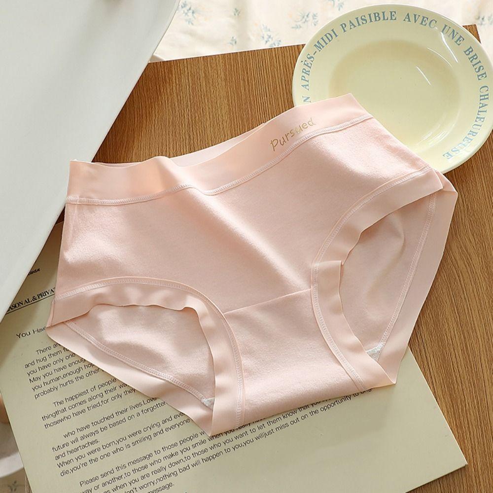 5pcs Solid Color Seamless Briefs Underwear Women's Underpants Comfortable Mid Waist Panties Girl