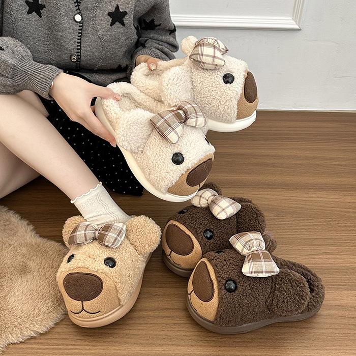 Kapibara fluffy slippers for women in autumn and winter 2025, thick-bottomed indoor home thermal bag head cotton slippers