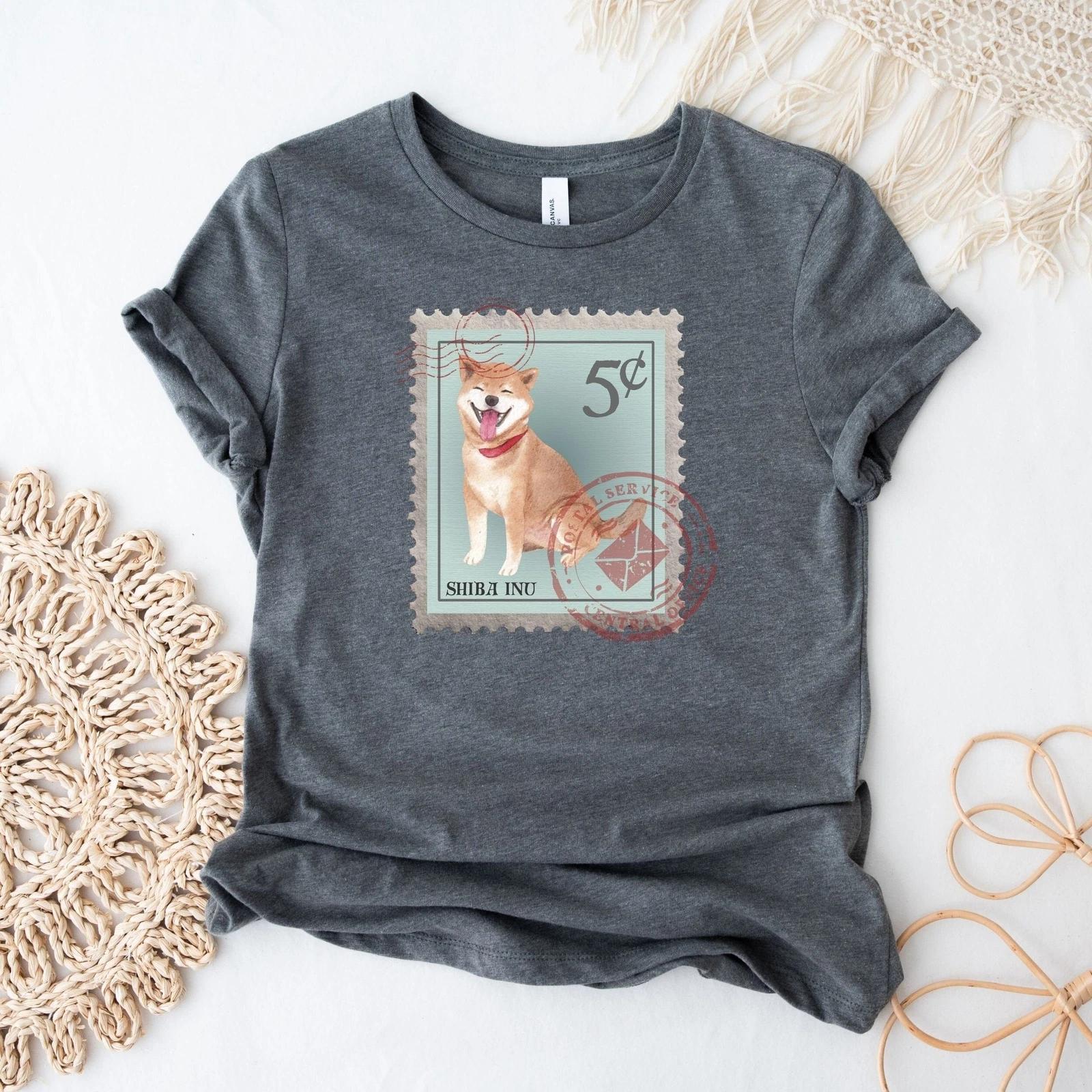 Shiba Inu Dog Postage Stamp Shirt 2XL