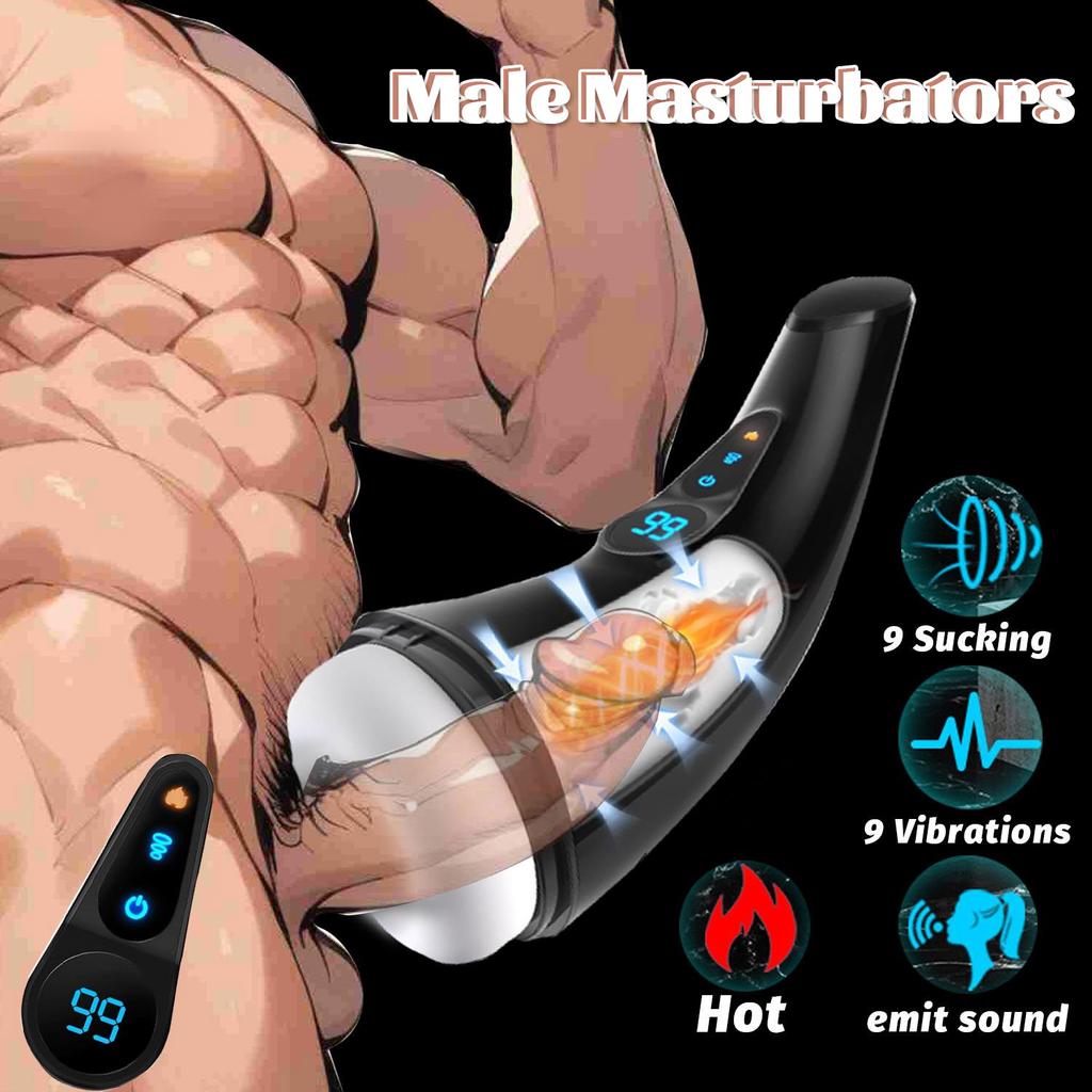 Ανδρικός δονητής 5 σε 1 αναρρόφησης με 9 δονήσεις και λειτουργίες αναρρόφησης, Τηλεχειριστήριο θέρμανσης LED αφής ανδρικού πέους γυμναστής ανδρικού αυνανισμού