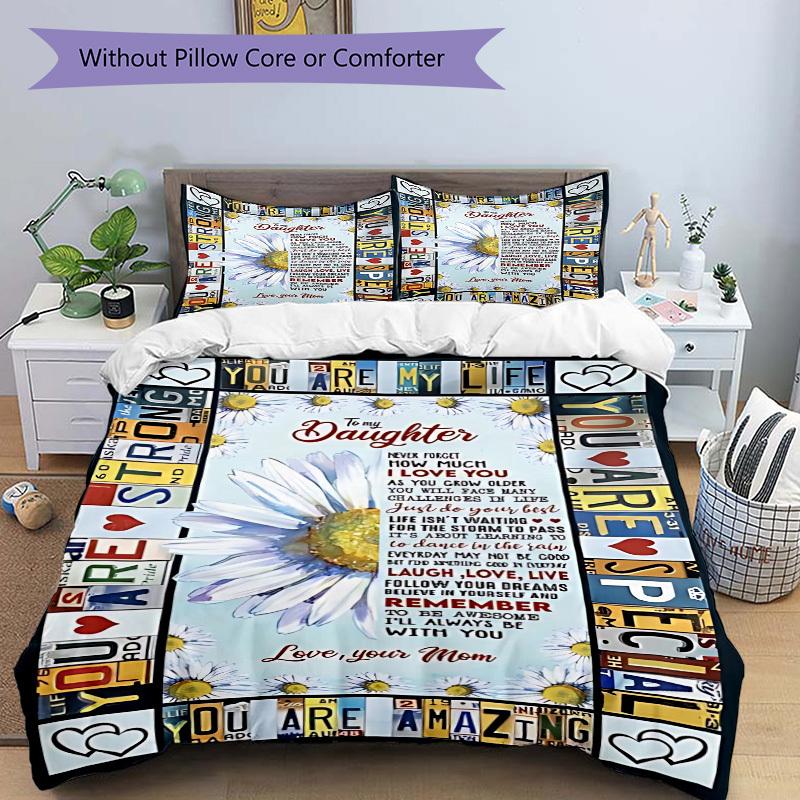3pcs Daughter Love Quote Duvet Cover Set, Soft Comfortable Duvet Cover,Guest Room (1*Duvet Cover + 2*Pillowcase, Without Core) Yy251104168