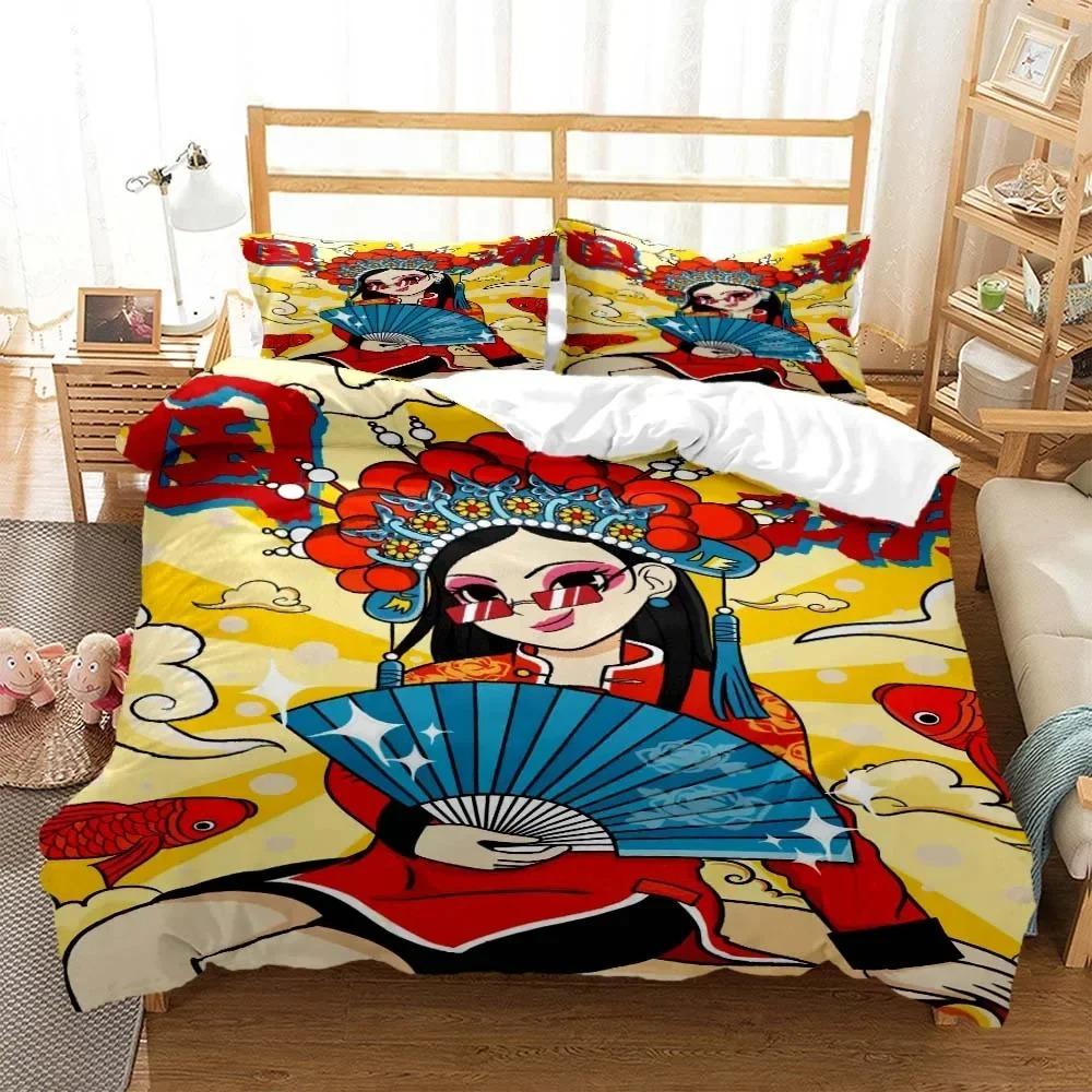 Comforter Chinese Cartoon Beijing Opera Natural Bedding Set Bedroom Soft Modern S Comefortable