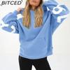 BITCED Damenmode Print Verdicktes Vielseitiges Langarm Oversize Kapuzensweatshirt