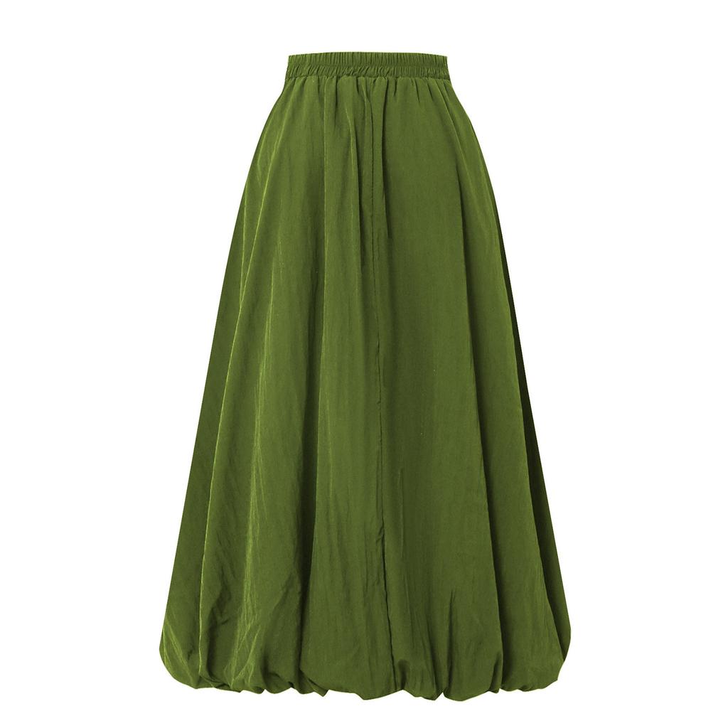 Falda de Media Longitud con Bolsillo de Color de Moda para Mujer, Holgada, Estilo Flor de Capullo, Cintura Elástica de Calle