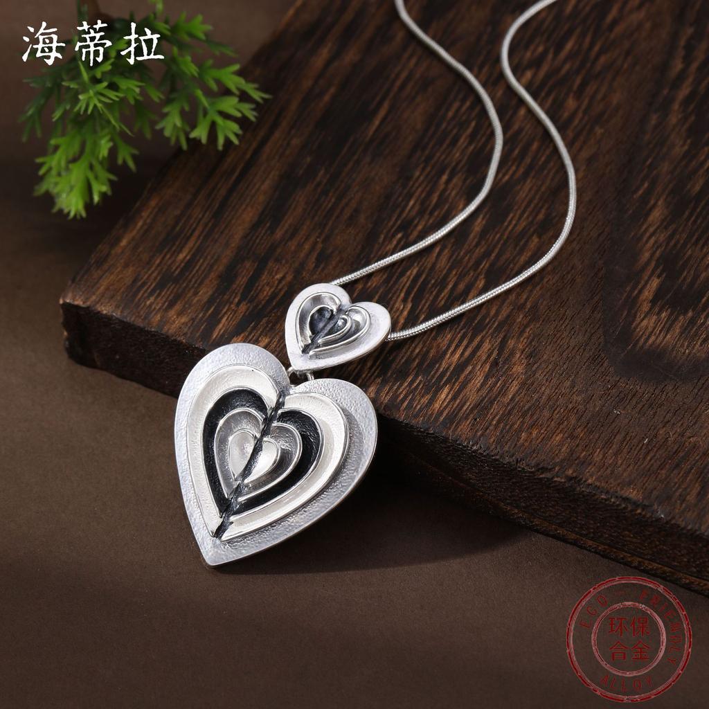 New Enamel Geometric Love Pendant Women's Fashion High Sense Heart-shaped Versatile Necklace