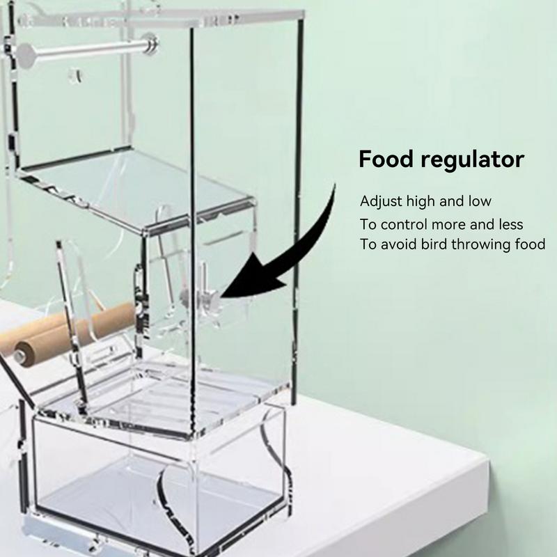 No Mess Bird Cage Feeder Clear Automatic Acrylic Bird Food Container With Perch Cage Accessories Clear Parakeet Food Container