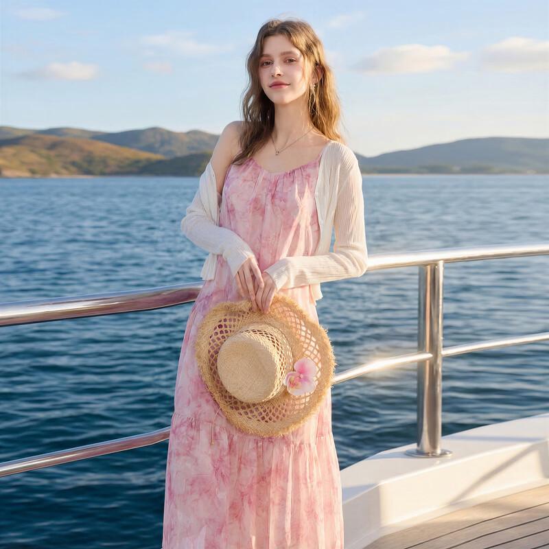 San Cai 2026 Summer French Romantic Floral V-Neck Sleeveless Maxi Dress