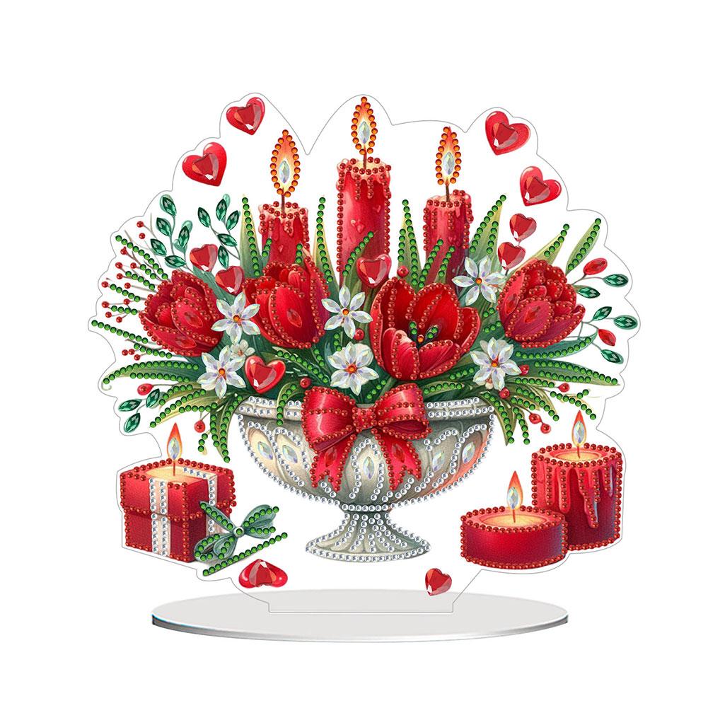 5D DIY Romantic Valentines Day Diamond Tabletop Decor Cat Rose Dog Rose Small Flower Bed Rose Hot Air Balloon Tabletop Decor