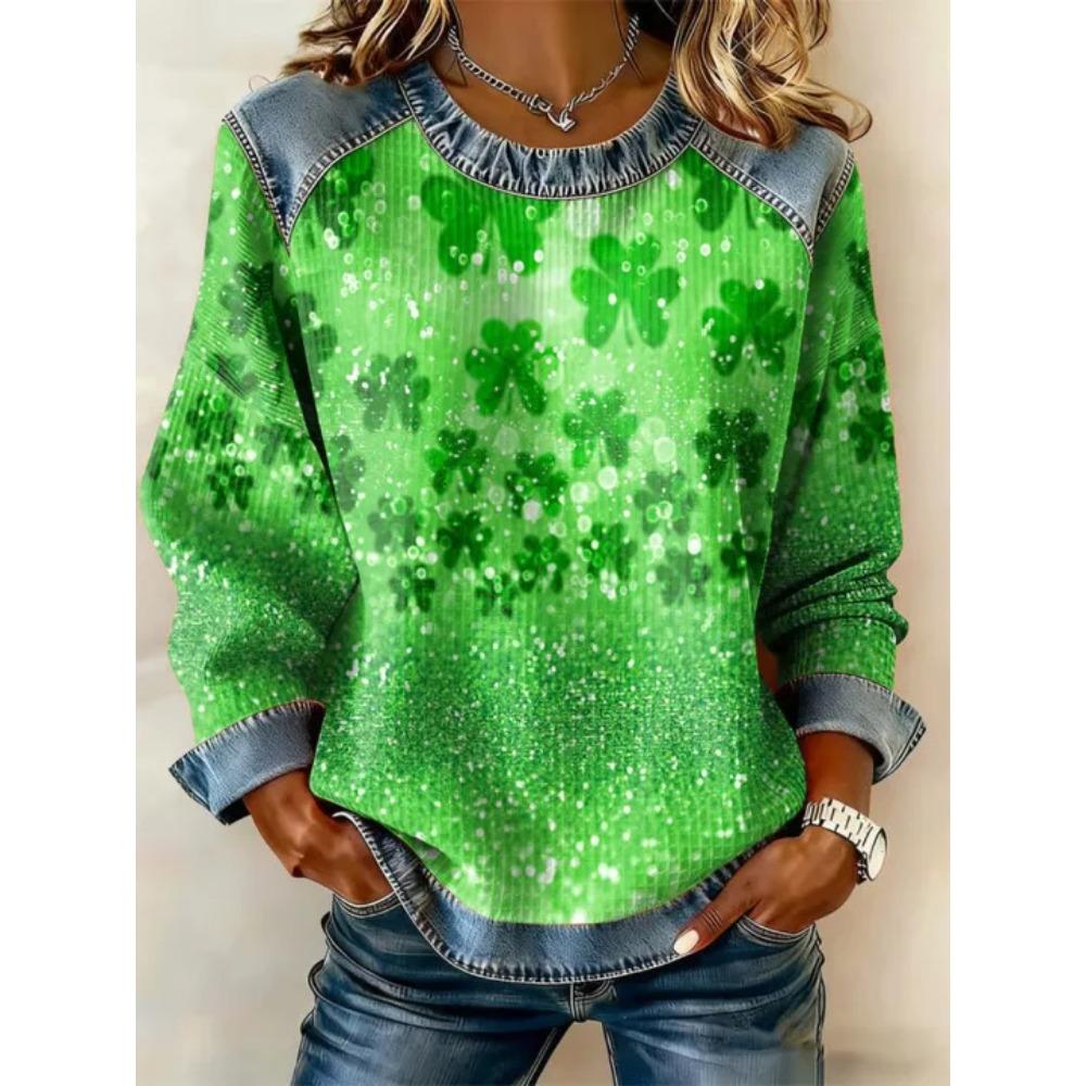 Autumn Fashionable Comfortable Casual Versatile Loose Women's Multi Color Printed Round Neck Long Sleeved T-Shirts