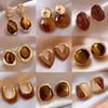 Tiger Eye Stone Earrings Alloy High End Ear Accessories Maillard Earrings Light Luxury Light Luxury Earrings For Gifts Daily