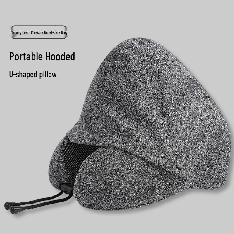 Reise U-förmiges Nackenkissen mit Kapuze aus Memory-Schaum zum Schlafen