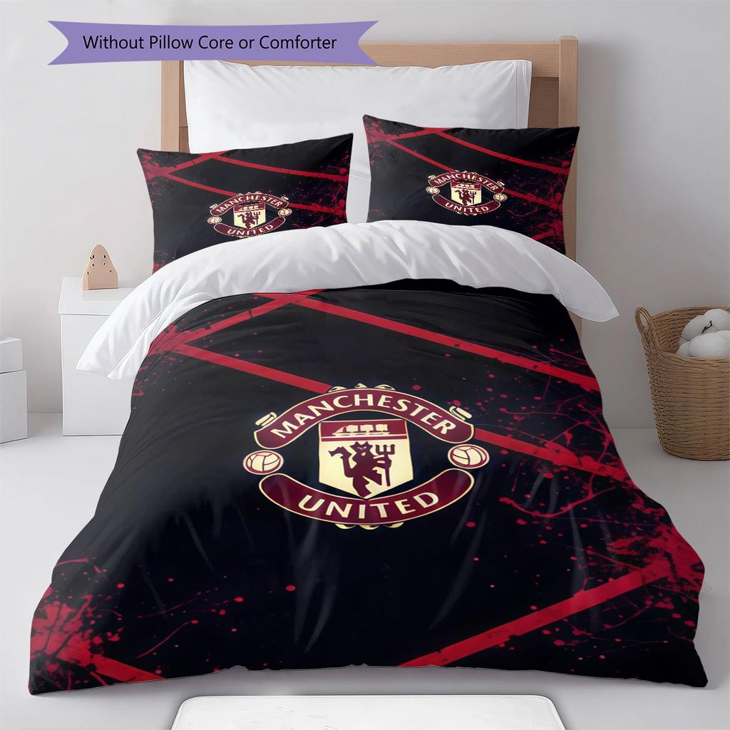 Cool MUFC Prints Bedding Quilt Set Quilt Cover Pillowcase Home Decoration Birthday Gift (1 * duvet cover + 2 * pillowcase, without core)