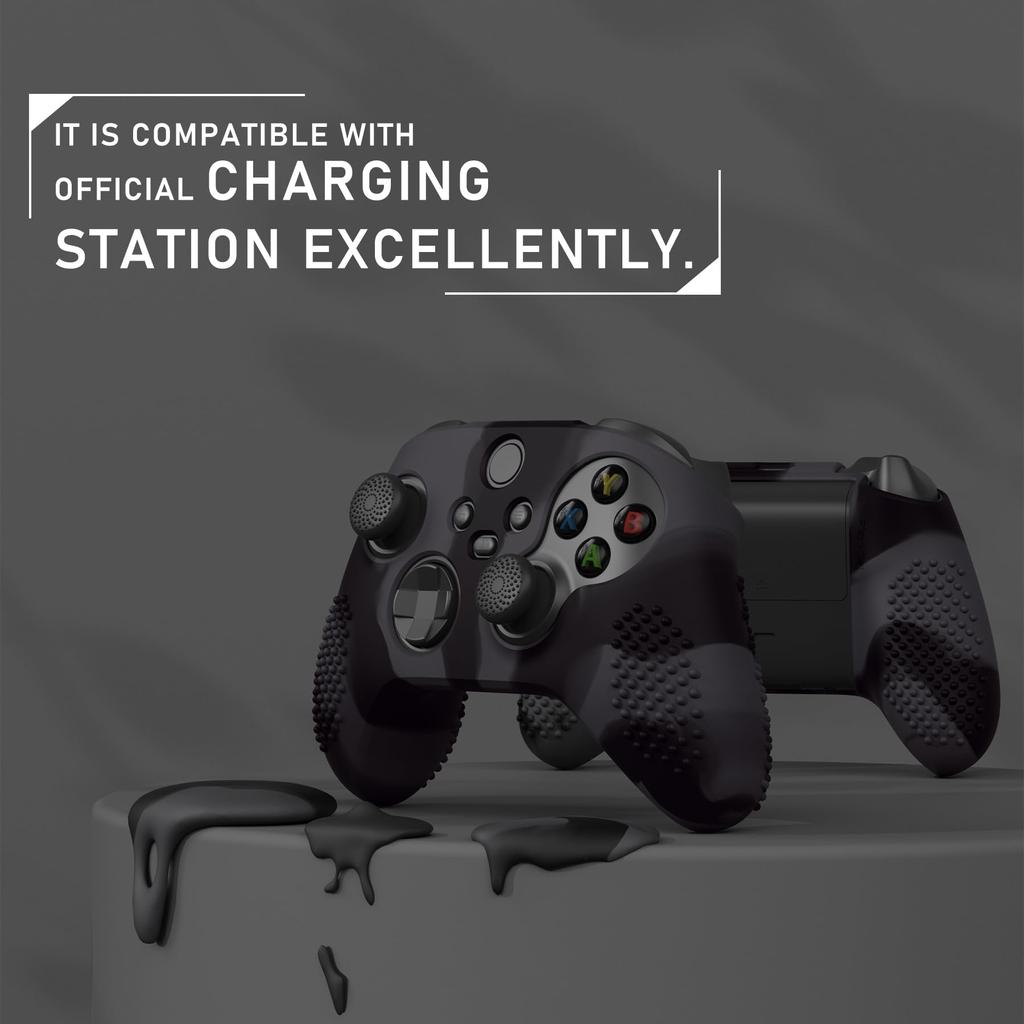 eXtremeRate PlayVital 3D Studded Xbox Series Controller Compatible Silicone Cover Skin with 6 Black Thumb Grip Soft Rubber Case Protector for Xbox