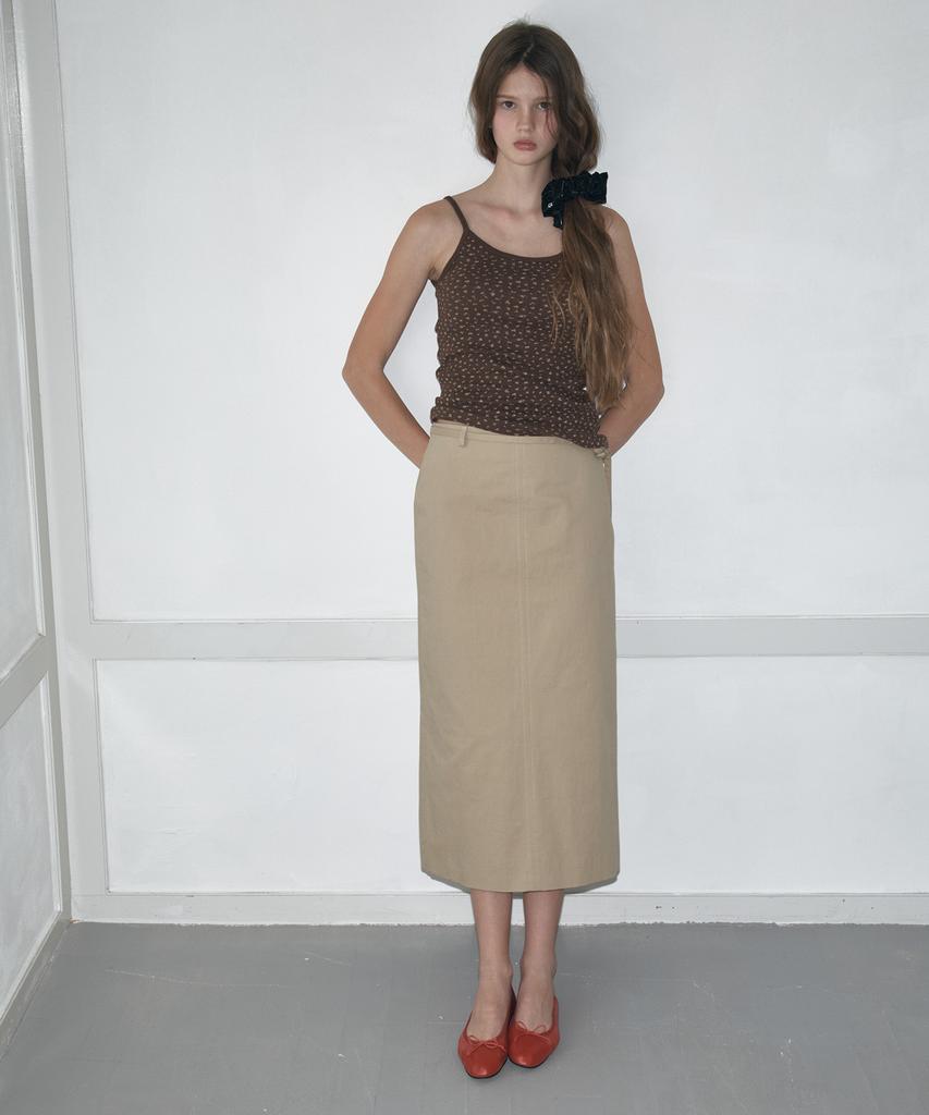Soire Long H-Line Cotton Skirt - Beige