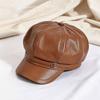 Octagonal Beret Hat Metal Buckle Strap Octagonal Cap Vintage Baker Boy Cap  For Women