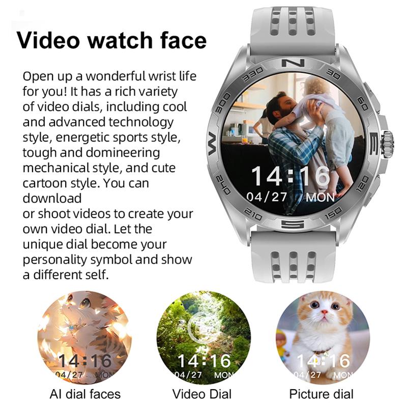 GPS Herren Smartwatch AI Smartwatch Schnellladung 4G 300mAh WhatsApp Nachrichtenantwort Blutdruck Herzfrequenz Blutsauerstoff 4GB Speicher