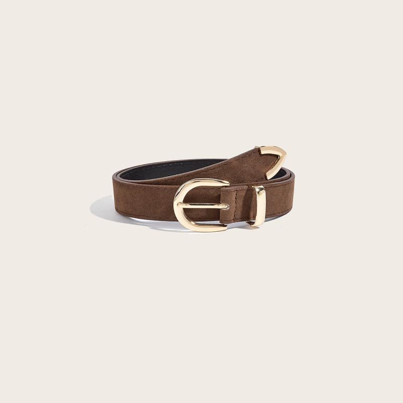 Color Solid Retro Simple Designer Pu Leather Belt Alloy Buckle Commuter Style