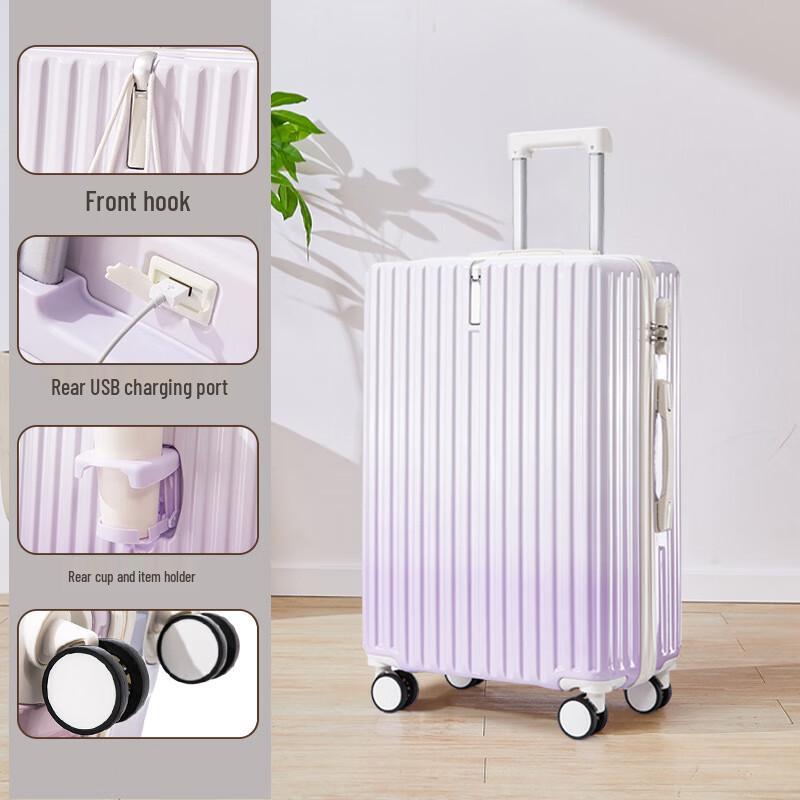 Zhiliu 2024 Purple-White Gradient Travel Suitcase 20 inch