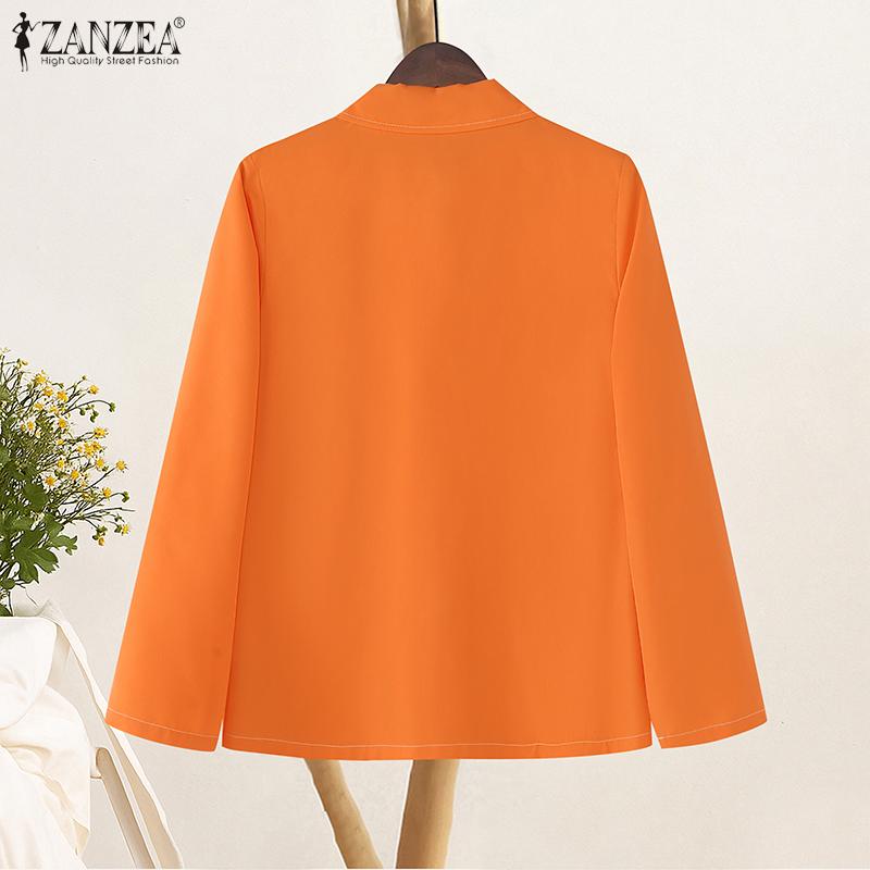 ZANZEA Women Turn Down Collar Casual Long Sleeve Plain Blouse