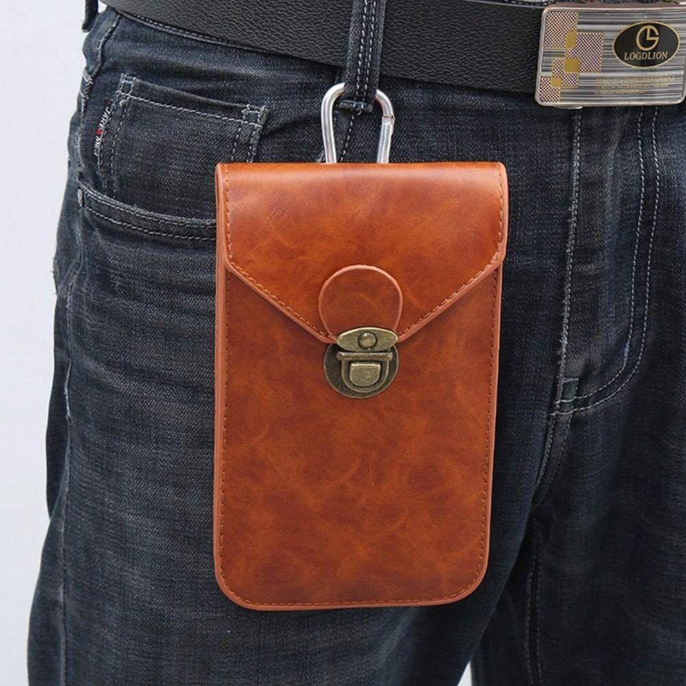 Retro Leather Phone Belt Bag WaterProof Universal Male Waist Pouch Multifunctional Phone Pouch Men