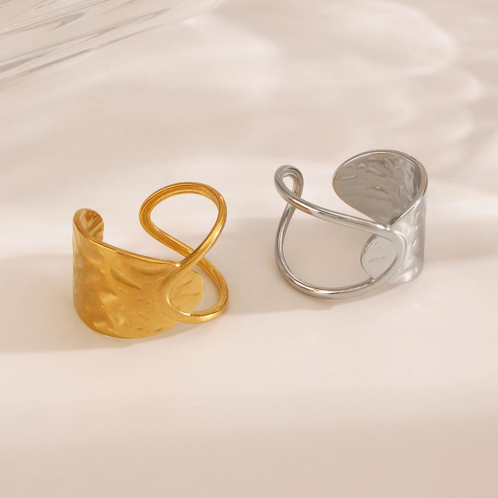 Retro Irregular Geometric Open Ring Stainless Steel Gold Color Hip Hop Finger Rings Minimalist Jewelry Gift