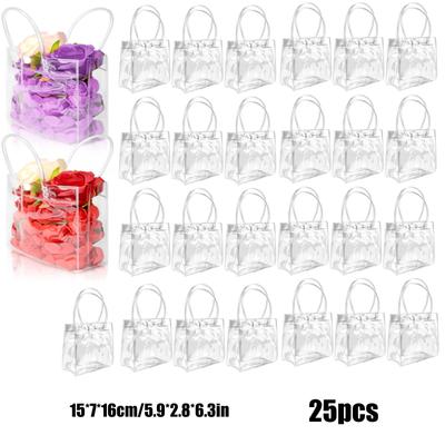25pcs Transparent Gift Tote Bag 5.9x 6.3x 2.8inch Reusable PVC Gift Packaging Tote Bag Suitable for Wedding Birthday Gift Party