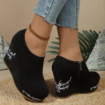 High Heel Wedge Women's Boots Leopard Pattern Spring/Autumn 2024 Fashion Ladies Shoes Zipper Interior Casual Round Toe Boots